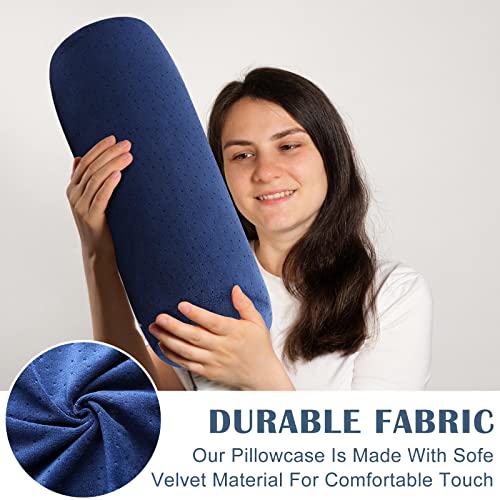 Remerry 2 Pcs Velvet Neck Roll Pillow Covers, 18 x 6 Inches, Navy Blue