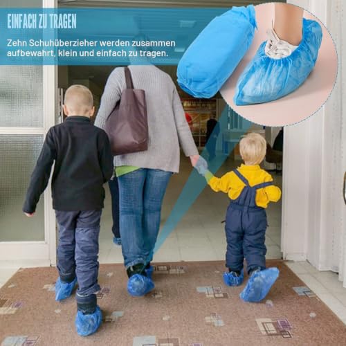Disposable Shoe Covers, Pack of 100 (50 Pairs), Non-Slip Covers, Non-Woven Fabric Covers for Indoor and Outdoor Use (Blue)