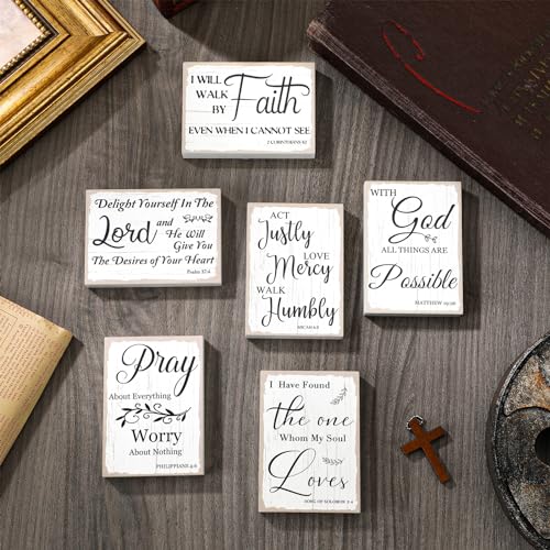 Maitys 6 Pcs Bible Verse Mini Wood Signs Religious Sign, Stylish Style