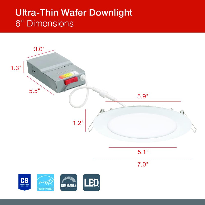 [Australia - AusPower] - Juno WF6 SWW5 90CRI MW M6 Round Baffle LED Downlight, 120 Volts, 2700K/3000K/3500K/4000K/5000K, Triac Dimming, 6-Inch, Matte White 6-Inch Ultra Thin Trim 