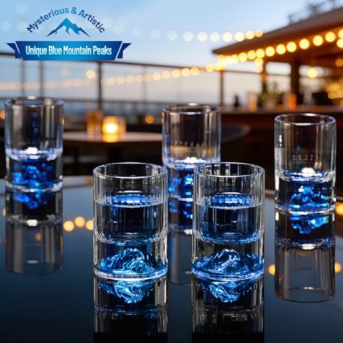 DUJUST Shot Glasses with Blue Mountain (1.5oz), Crystal Shot Glass Set Decorated with Blue Mountain, BPA-Free & Lead-Free, Perfect for Décor & Collection, Gift Choices - 6 pcs Blue Mountain - 6pcs