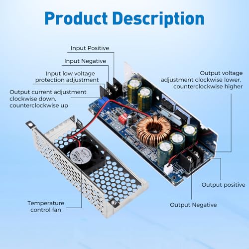 Heemol 500W DC-DC Boost Converter Module, 10.5-60V to 12-80V Adjustable CC/CV, 20A Constant Current with Reverse Polarity Protection and Temperature Control