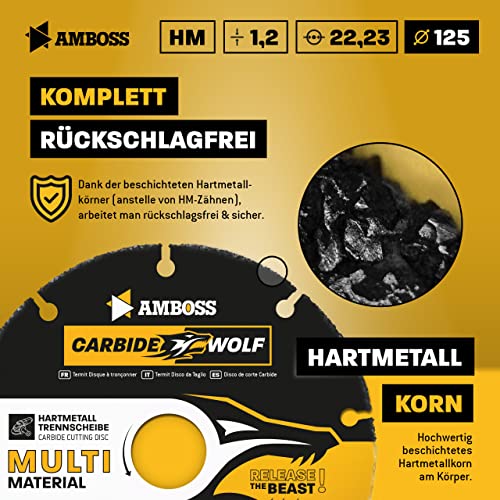 Anvil Carbide Wolf Diameter 125 mm - Multi Carbide Cutting Disc for Angle Grinder (Flex, Bosch etc.) - Wood (with Nails), Plastic, Plaster - Wood Cutting Disc, Universal Saw Blade, Speed Cutter