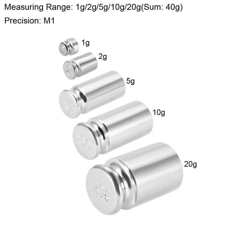sourcing map Set 1g 2g 5g 10g 20g M1 Precision Gram Calibration Weight | Chrome plated steel, digital scales