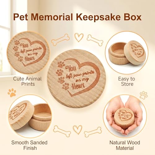 Dog Memorial Keepsake Box, Wooden Pet Urn for Ashes, Hair & Fur Remembrance Container with Lid, Small Pet Loss Sympathy Gift for Dog Cat Passing, Memory Storage Box, Home Display