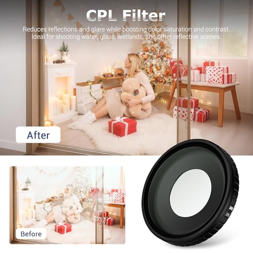 JJC 4 Pcs Filter Set for DJI Osmo Action 6,UV CPL ND16 Black Diffusion 1/2 CPL+ND16+Black Diffusion 1/2+UV