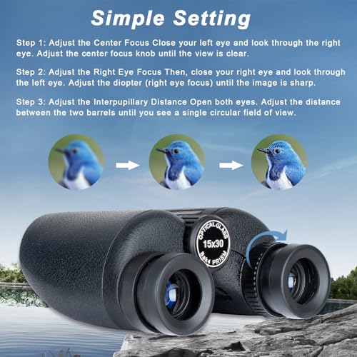 15x30 Binoculars for Adults High Power, Compact HD Waterproof Binoculars Binoculars (Bare)