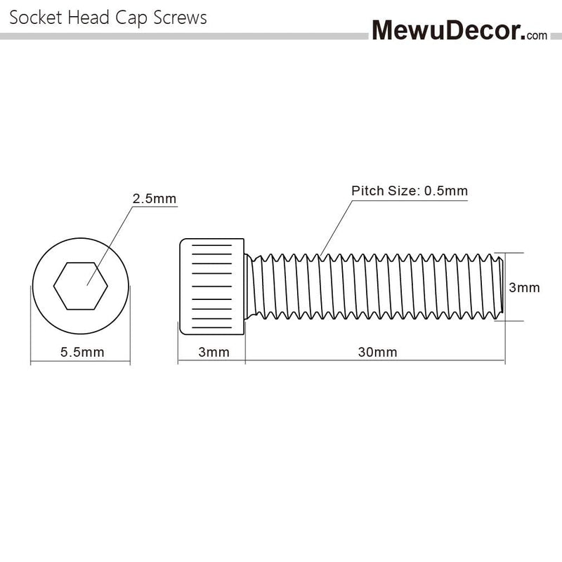 [Australia - AusPower] - M3 x 30mm Socket Head Cap Screws Metric, Allen Socket Drive, Stainless Steel 304, Full Thread, Bright Finish, Machine Thread, 100 PCS M3 x 30mm 