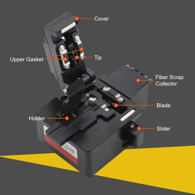 TM27 Optical Fiber Cleaver — High Precision Fiber Optic Cleaver with 16 Cleaving Spots & 48000 Cleaves, 3-in-1 Holder for 0.25mm 0.9mm 3.0mm Fiber, FTTH Fiber Cutter with Scrap Collector
