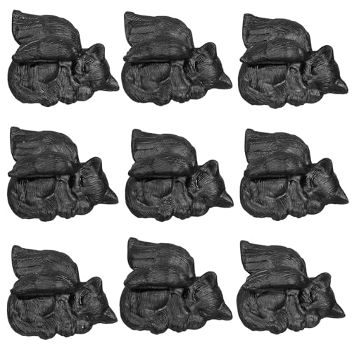 KYEYGWO Black Obsidian Cat Angel Memorial StatueOrnament for Home Office Cat with Angel Wings