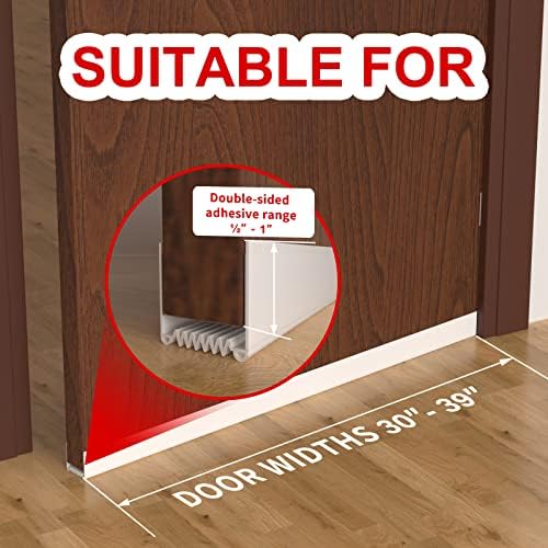 [Australia - AusPower] - Door Draft Stopper, 39” Length Cuttable Weather Stripping Door Seal, Strong Adhesive Door Sweep for Exterior and Interior Doors (1, White) 1 