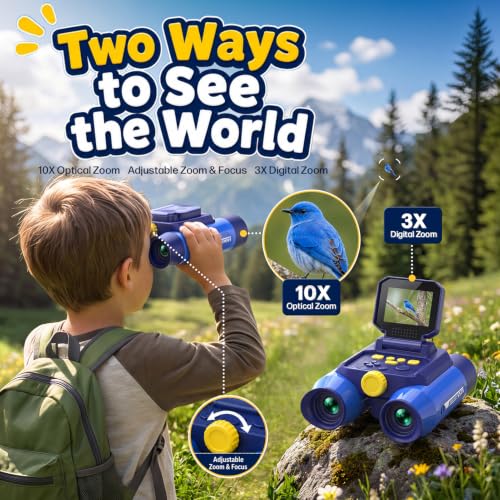 Binoculars for Kids with Night Vision Camera, 2.4 IPS Screen Kids Telescope Blue