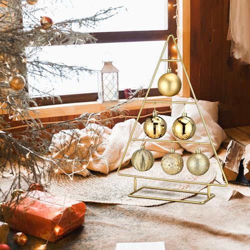 Cinnvoice Metal Christmas Ornament Stand Tree Shaped Holder,Gold,16 Inch 16 Inch Gold