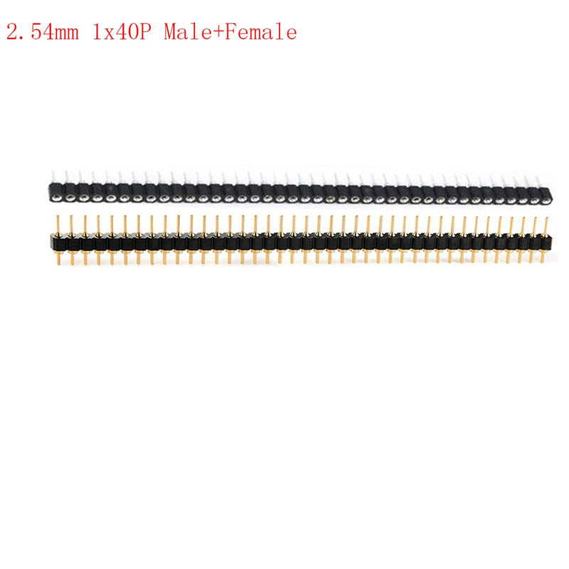 [Australia - AusPower] - 2.54mm 0.1" 1x40Pin Circular Male and Female Socket Pin Row 40P Single Row Straight Female/Male Socket/Pin Header Connector Gold Plated, Sets of 10 