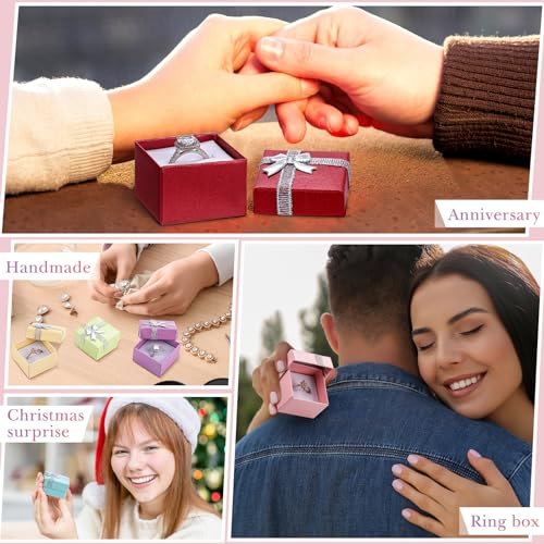 Yinkin 120 Pcs Jewelry Gift Box Bulk Ring Box Set with Ribbon,6colors 6 Colors