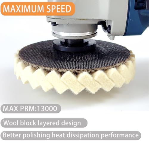 YUQAFQE 4.5-inch wool felt flap polishing wheel for angle grinders, metal, marble, stone, furniture, and car wax