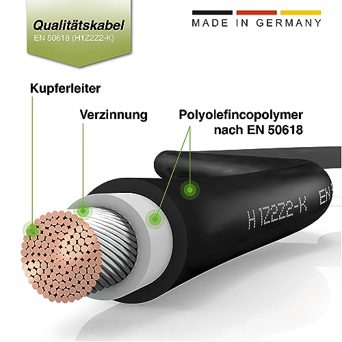 Solartronics Solar Cable 4 mm² 5 m with Solar Plug, Double-Sided, Red/Black | Solar extension cable for solar system, H1Z2Z2-K, flexible, water-resistant, TÜV Rheinland, made in Germany, 2 x 5 m