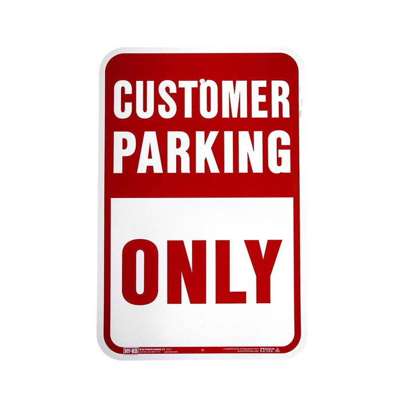 Hy-Ko Aluminum Signs, 12” x 18”, Durable Long-Lasting Contrasting Metal Signs for Outdoor Use for Businesses, Property, Clear & Easy to Read Informational Display Customer Parking Only