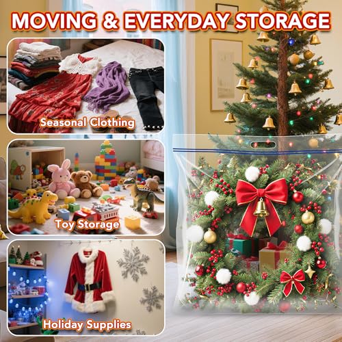 4 Pcs Extra Large Clear Wreath Storage Bag with Handle, 34"x34"x8.5" 34"x34"x8.5"