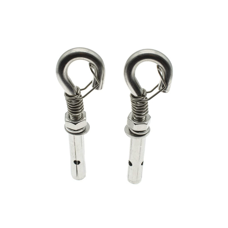 [Australia - AusPower] - 2Pcs Expansion Hook M8 Open Heavy Duty Expansion Screw Hook Anchor Bolt Cup Concrete Brick Hook 304 Stainless Steel (with Spring Buckle) With spring buckle 