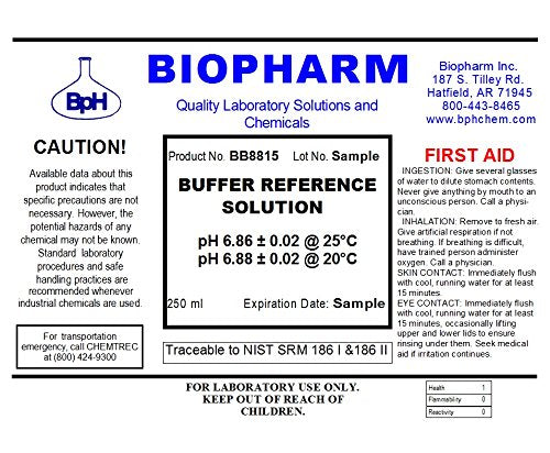 Biopharm pH Calibration Buffer 3-Pack, 250 mL (8.4 fl oz) Each: pH 4.00, pH 6.86, and pH 9.18; NIST Traceable Reference Standards for All pH Meters