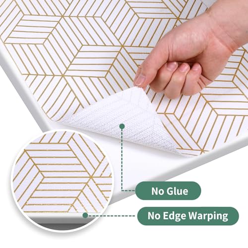 Shelf Liners for Kitchen Cabinets 12in x 30FT, Non Adhesive Cabinet Liner Strong Non-Slip Thickened Gold Geometric Drawer Liner, Easy to Clean for Shelf, Cabinet with Knife and Tape Measure Gold Geometry 12"W x 354.3"L