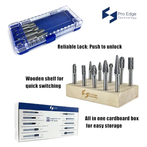 Pro Edge Technology 10-piece carbide burr set with 1/4-inch shanks and double-cut die grinder bits