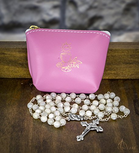 Venerare Colorful Rosary Pouch in Italian Leather (White) White