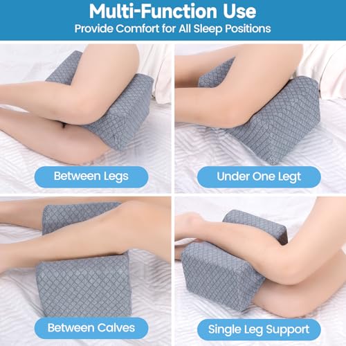 SweetSlubr Memory Foam Knee Pillow for Side Sleepers, Leg Pillow, Gray Large