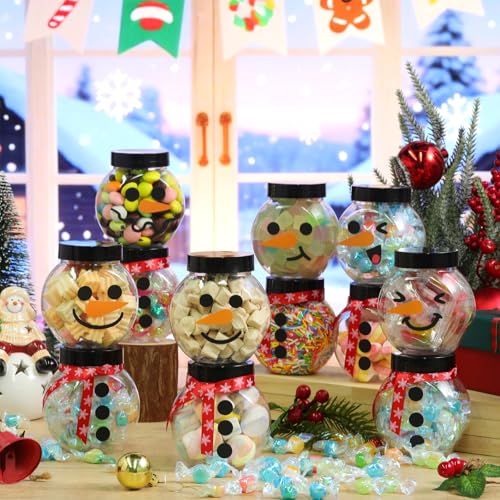 Jingmore 24 Pcs Christmas Snowman Candy Jars, Snowflake Red Ribbon