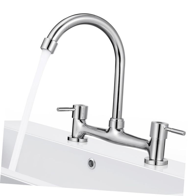 Housoutil Kitchen Tap 2 Hole Mixer Dual Handle Basin Faucet for Kitchen Sink and Bathroom Vanity Hot and Cold Water Control Rotating Spout 11.61 X 9.45 X 1.57 in