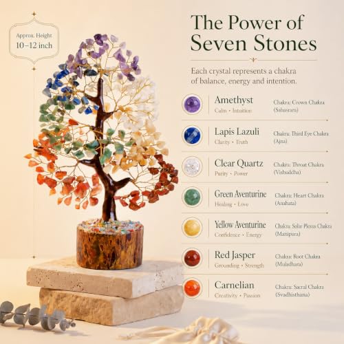 7 Chakra Tree of Life Crystal, Healing Stones & Gemstone Money Tree For Positive Energy, Good Luck, Birthday Gifts for Women, Present for Mom, Sister, Housewarming Gift for New Home, Home Office Decor 7 Chakra