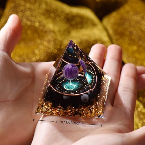 Twelve Constellations Orgone Pyramid Natural Amethyst with Obsidian Healing Crystals for Protection Chakra Positive Energy Gift Home Decor (Taurus) Taurus