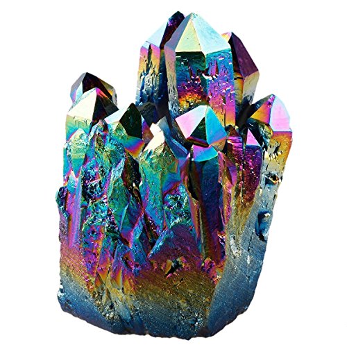 Rockcloud 2 Pcs Titanium Coated Rainbow Quartz, Crystal Table Desk Decoration for Home Party, Raw Quartz and Stone Sphere