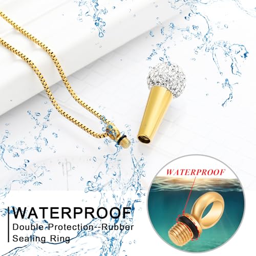 XSMZB Microphone Urn Necklace for Ashes Stainless Steel Crystal Keepsake Memorial Cremation Jewelry for Ashes Pendant Locket Gold