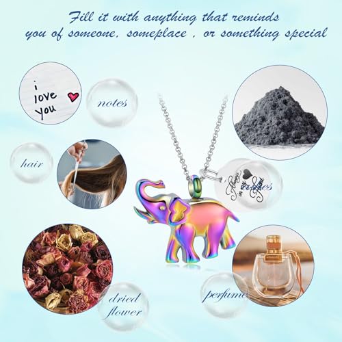 Urn Necklace for Ashes Elephant Cremation Jewelry for Human Pet Ashes Keepsake Memorial Urn Pendant Locket for Women Men Rainbow