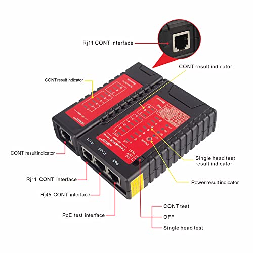 NOYAFA red network cable tester with Ethernet cable mapper and continuity testing display