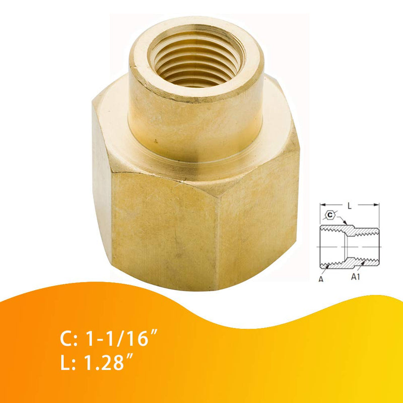 [Australia - AusPower] - Legines Brass Reducing Coupling 1/2" NPT Female x 1/4" NPT Female, Hex Reducer Coupler Adapter Pipe Fitting 1200psi (Pack of 2) 
