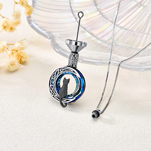 TOUPOP Cat Cremation Jewelry for Ashes Sterling Silver Cat Moon Urn Necklace that Hold Human Pet Ashes Memorial Keepsake Jewelry Black Cat
