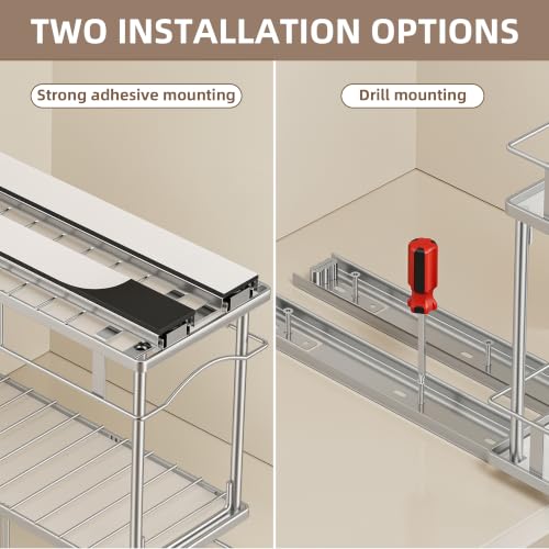 Bunoxea Pull Out Spice Rack 2 Pack,Slide Out Cabinet Spice Rack,Silver Silver