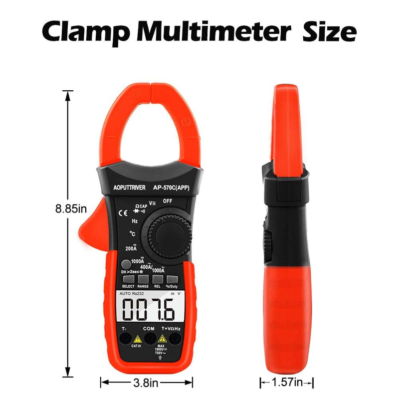 [Australia - AusPower] - Digital Clamp Meter AP-570T-APP Bluetooth Clamp Multimeter 4000 Counts Auto-Ranging Multimeter with DC/AC Voltage & Current, Resistance, Temperature, Frequency, Duty Cycle 570CAPP(Bluetooth Clamp Meter) 