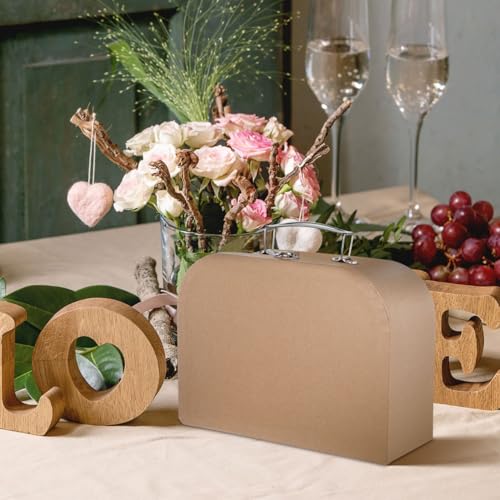 TEHAUX Kraft Paper Suitcase Gift Box 10.03 X 7.48 X 3.93 in Paperboard Suitcase for Jewelry Gift Storage Wedding Wrapping Party Favors Portable Carry Box
