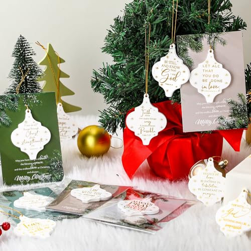 Sieral 12 Sets Christian Ceramic Christmas Ornaments with Bible Verse Cards