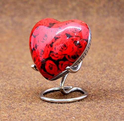 eSplanade Metal Cremation Mini Heart urn Keepsake Memorial | Small urn for Ashes Funeral Burial Container jar Pot (Red) Red