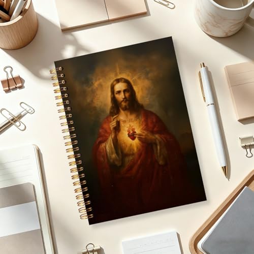 Sacred Heart of Jesus Christian Spiral Notebook 5.5 x 8.3, Jesus Gifts for Women Men Journal, Vintage Catholic Religious Spiritual Prayer Journaling Notebooks for Note Taking White YS-2