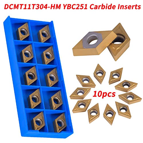 10pcs CNC Carbide Insert Cutters, CNC Milling Inserts Indexable Lathe Milling Inserts Turning Tools with Box DCMT11T304-HM YBC251