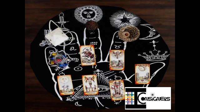 Indian Consigners Palmistry Altar Cloth Celestical Tarot Deck Alter Square Wall Hanging Tablecloth Sacred Place Home Décor Moon Faces Astrology Zodiac Silver Palm