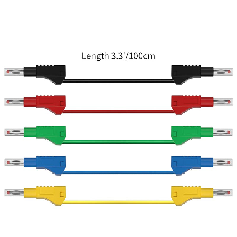 [Australia - AusPower] - 5pcs 4mm Retractable Banana Plug Stackable Test Leads Cable 100cm/3.3ft, Safety Test Line for Multi-Meter Jumper Wire J.70022 B 