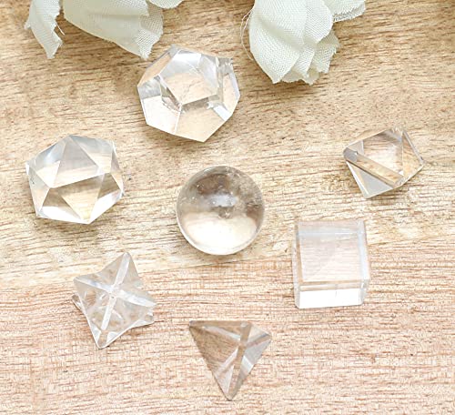 Clear Quartz 7 Pcs Platonic Solids Crystal Geometry Set, Platonic Solids