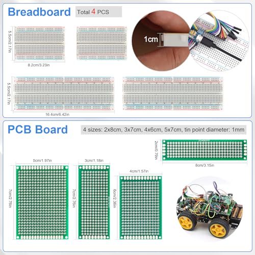 1628PCS Electronic Component Kit, 3mm and 5mm LED Lights Emitting Diodes Assortment Set Kit, Ceramic Capacitors, Resistor, Transistor, PCB Potentiometer 1628 PCS